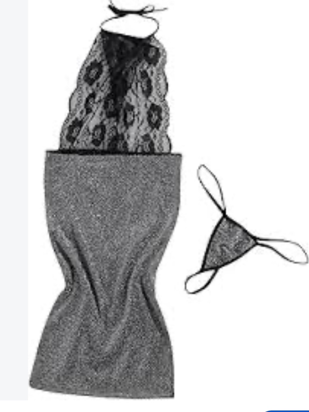 NWT Shimmer Metallic /Lace Sexy Halter Mini Dress & Thong Set OS